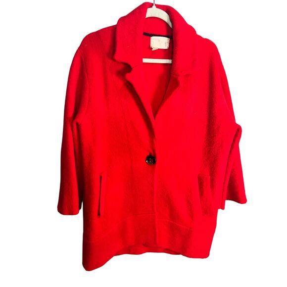 Anthropologie Moth Womens Red Button Pea Coat S Collar Wool Blend Winter Cozy - Picture 1 of 15
